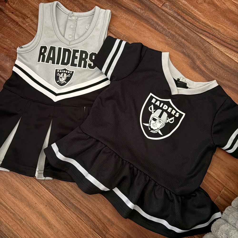 Baby set of raiders cheerleading‎ shirt ruffle size 6-12 months & dress 12 k2